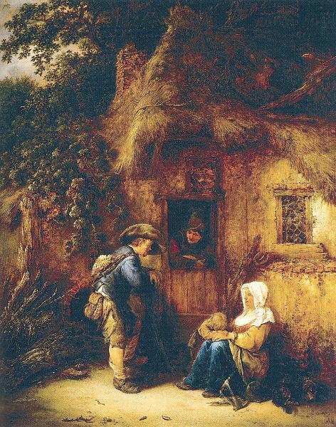 Ostade, Isaack Jansz. van Traveller at a Cottage Door oil painting picture